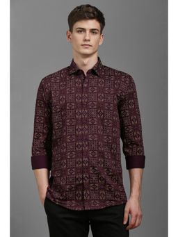 Louis Philippe - Men Maroon Slim Fit Print Full Sleeves Casual Shirt
