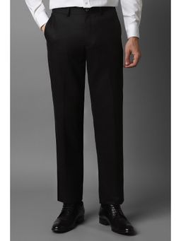Louis Philippe - Men Black Regular Fit Solid Flat Front Formal Trouser