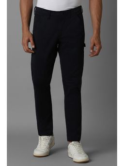 Louis Philippe - Men Black Slim Solid Flat Front Carpenter Trouser