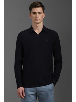Louis Philippe - Men Black Textured Collar Neck Polo T-Shirt
