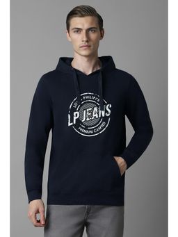 Louis Philippe - Men Black Printed Hooded Hoodie