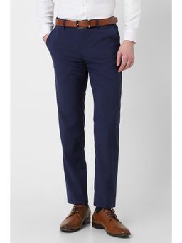 Peter England - Men Navy Solid Slim Fit Formal Trousers