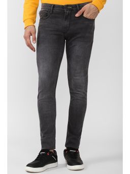 Peter England - Men Black Dark Wash Tapered Jeans