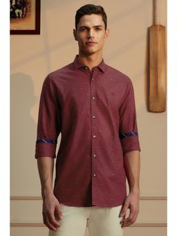 Peter England - Men Red Printed Full Sleeves Casual Shirt