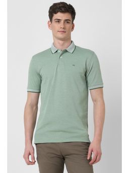 Peter England - Mens Green Textured Collar Neck Polo T-Shirt