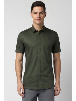Peter England - Men Olive Slim Fit Print Half Sleeves Casual Shirt