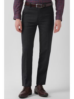 Peter England - Men Black Textured Slim Fit Formal Trousers