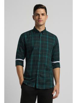 Peter England - Men Green Slim Fit Checks Full Sleeves Casual Shirt