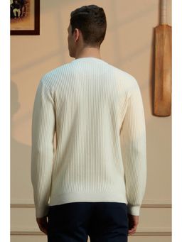 Peter England - Men White Colorblock Round Neck Sweater