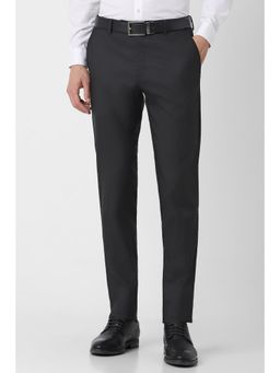 Peter England - Men Black Solid Slim Fit Trousers