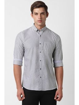 Peter England - Men Grey Slim Fit Stripe Shirt