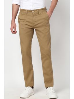 Peter England - Men Beige Solid Super Slim Fit Trouser