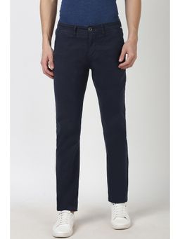 Peter England - Men Navy Blue Solid Super Slim Fit Trouser