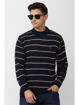 Peter England - Men Black Stripe Stylized Neck Sweater