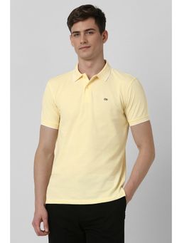 Peter England - Men Yellow Solid Collar Neck Polo T-Shirt