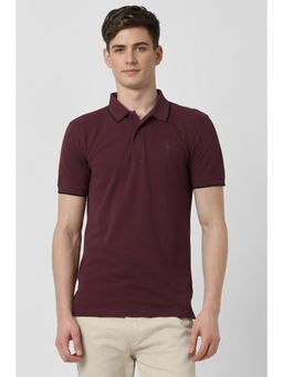 Peter England - Men Maroon Solid Collar Neck Polo T-Shirt