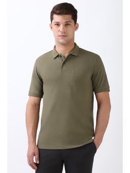 Peter England - Men Olive Solid Polo Neck Polo T-Shirts