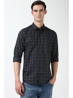 Peter England - Men Black Slim Fit Check Shirt