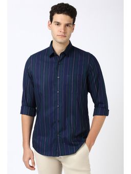 Peter England - Men Navy Slim Fit Stripe Shirt