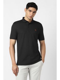 Van Heusen - Men Black Solid Polo Neck T-shirt