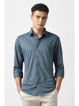 Van Heusen - Men Blue Slim Fit Solid Full Sleeves Casual Shirt
