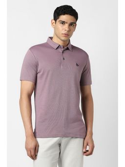 Van Heusen - Men Purple Solid Collar Neck Polo T-Shirt