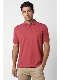 Van Heusen - Men Red Solid Polo Neck T-Shirt