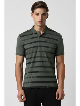 Van Heusen - Men Grey Stripe Collar Neck Polo T-Shirt