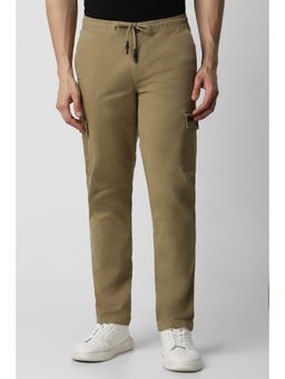 Van Heusen - Men Khaki Solid Slim Fit Casual Trousers