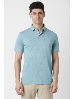 Van Heusen - Men Blue Solid Collar Neck Polo T-Shirt