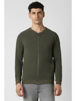 Van Heusen - Men Olive Textured Round Neck Jacket