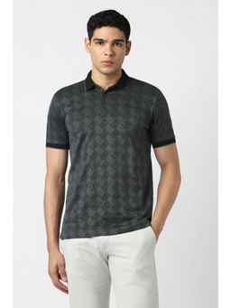 Van Heusen - Men Grey Printed Collar Neck Polo T-Shirt