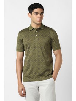 Van Heusen - Men Green Print Polo Neck T-Shirt