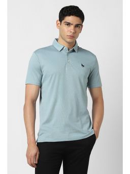 Van Heusen - Men Blue Solid Polo Neck T-Shirt