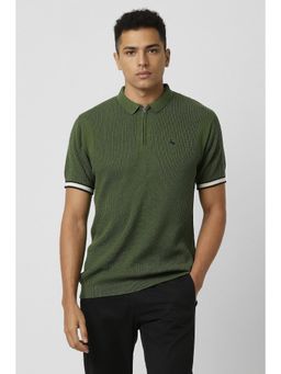 Van Heusen - Men Green Textured Polo T-Shirt