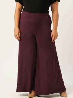 theRebelinme - Plus Size Women's Purple Solid Color Knitted Flared Palazzo