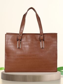 Yelloe - Tan Pu Leather Laptop Bag for Women