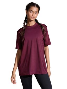 Silvertraq - Women Burgundy Traq Dry Oversized Crew Neck T-Shirt