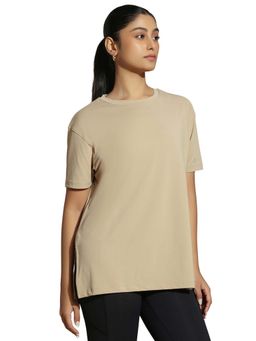 Silvertraq - Women Beige Flow Fit Oversized Crew Neck T-Shirt