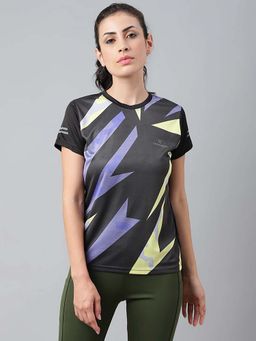Dpassion - Women Yellow Printed Round Neck Half Sleeve Polyester T-Shirt