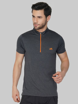 Vector X - Charcoal Polyester Slim Fit Sports T-shirt For Men