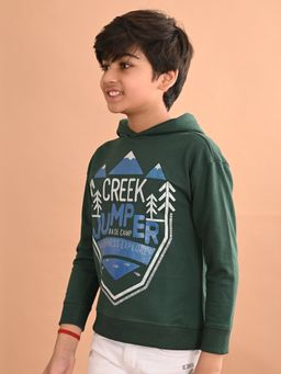 Lilpicks - Boys Printed Full Sleeves Hooded Sweatshirt - Green