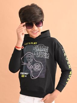Lilpicks - Boys Printed Full Sleeves Hooded Sweatshirt - Black