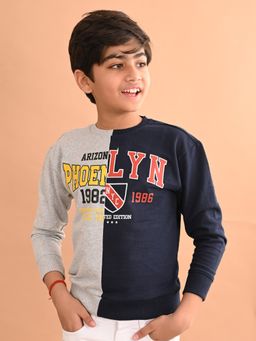 Lilpicks - Boys Grey Blue Colourblocked Full Sleeves Sweatshirt - Grey Blue