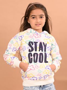 Lilpicks - Girls Butterfly Printed Full Sleeves Hooded Sweatshirt - Off White