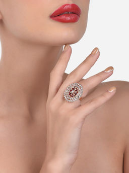 Zaveri Pearls - Red Stones & Austrian Diamonds Flower Shape Finger Ring-ZPFK12925