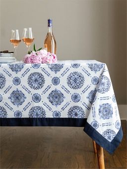 Urban Space - Cotton Dining Table Cover - Blue Border