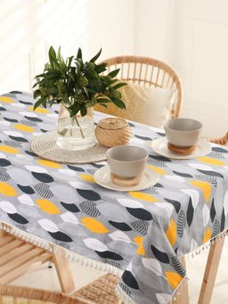 Urban Space - Cotton Dining Table Cover - Leaf Grey Mustard