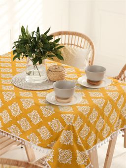 Urban Space - Cotton Dining Table Cover - Motif Mustard (4 Seater)