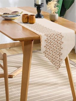 Urban Space - Cotton Dining Table Runner - Global Border Taupe (6 Seater)